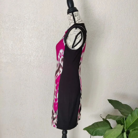 Cache Fitted Dress Sz 8 Party Cocktail Pink Black Sleeveless Shoulder Cut out - Picture 2 of 8